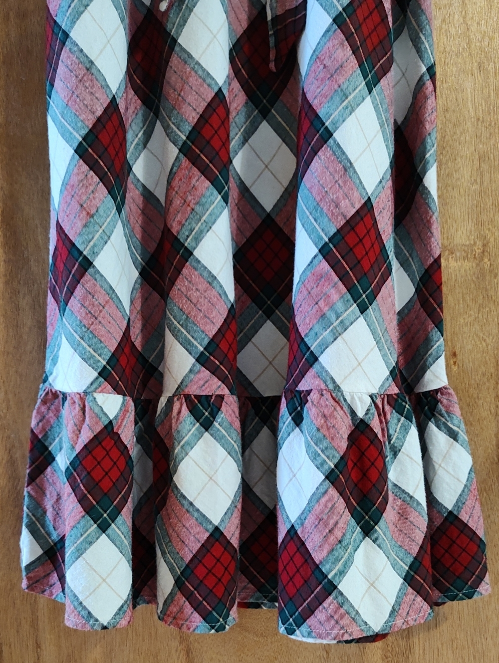 Gymboree Womens Dress Plaid Flannel Red Green Bias Cut Ruffle Christmas Cotton L - Picture 5 of 9
